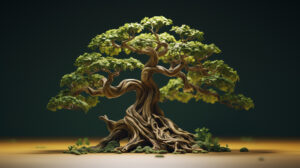 Mature Chinese Elm bonsai styled in informal upright form with finely branched canopy