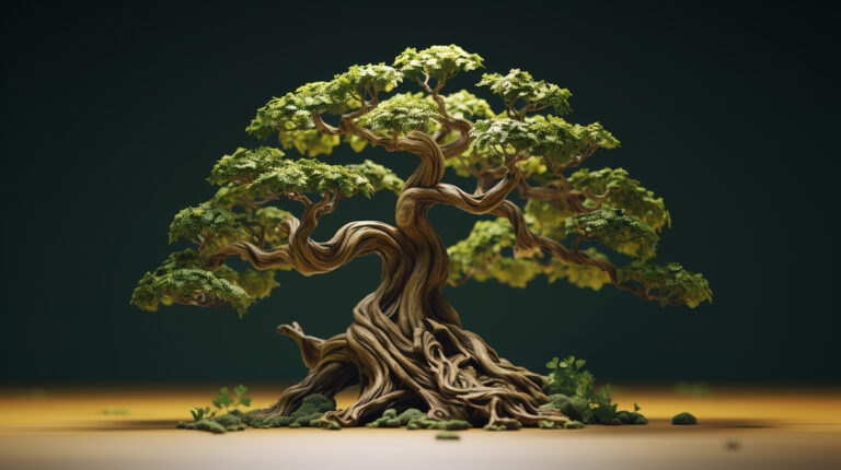 Mature Chinese Elm bonsai styled in informal upright form with finely branched canopy
