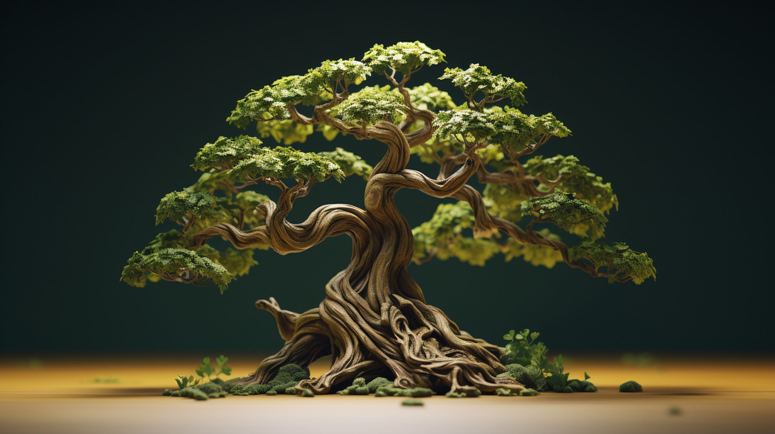 Mature Chinese Elm bonsai styled in informal upright form with finely branched canopy